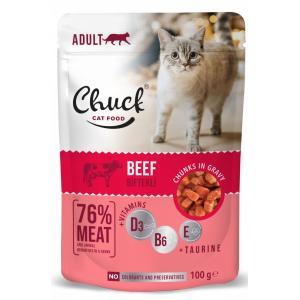 Chuck Pouch Adult with Beef konservi kaķiem ar liellopu 100 gr 