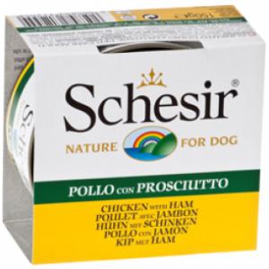 Schesir Dog Chicken & Ham, - vista un šķiņķis želejā suņiem 150 g