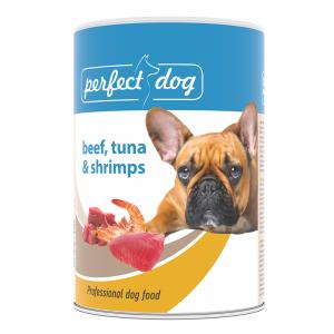 Perfekt Dog konservi ar liellopa gaļu, tunci un garnelēm 400 g
