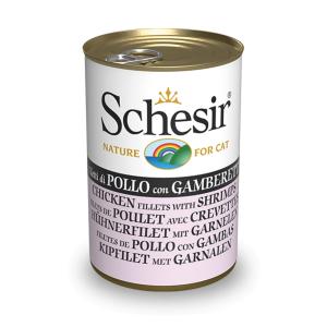 Schesir Cat Tin, Chicken & Prawns, - Vista un garneles želejā 140 g